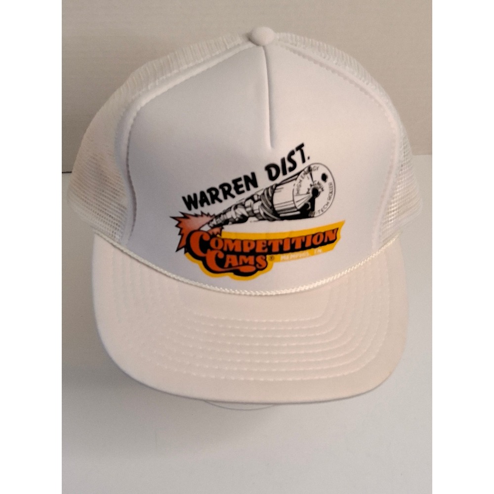 Vintage Competition Cams Warren Dist Trucker Hat White Mesh Snapback Racing Cap